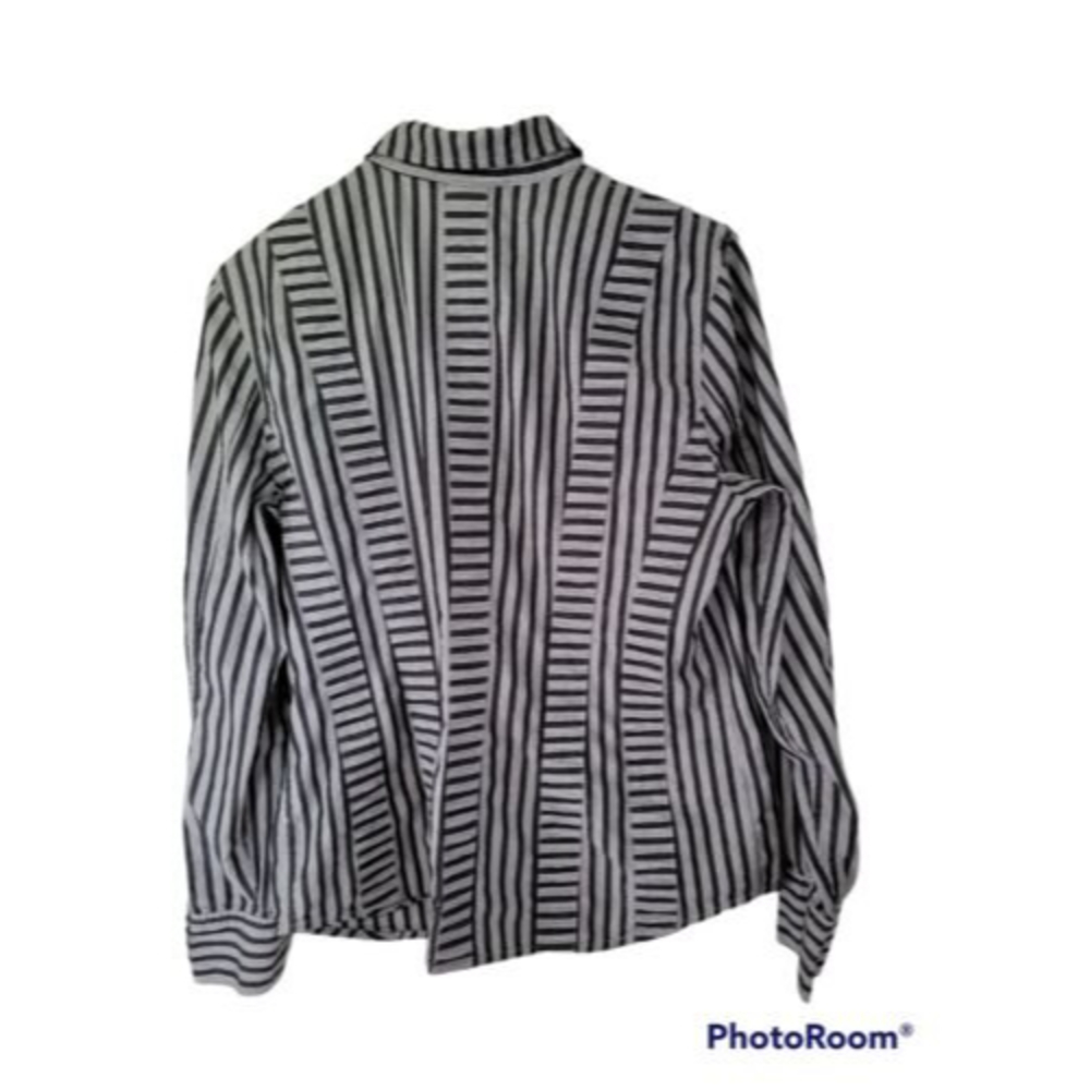 Liz Claiborne Size 10 Button Up Blouse Striped Long Sleeve Shirt Blouse Patched - Picture 2 of 8
